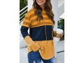 Yellow Striped Drawstring Contrast Long Sleeve Hoodie