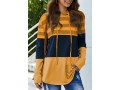 Yellow Striped Drawstring Contrast Long Sleeve Hoodie