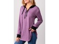 Zipper Detail Drawstring Purple Long Sleeve Hoodie