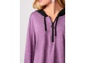 Zipper Detail Drawstring Purple Long Sleeve Hoodie