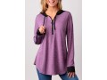 Zipper Detail Drawstring Purple Long Sleeve Hoodie